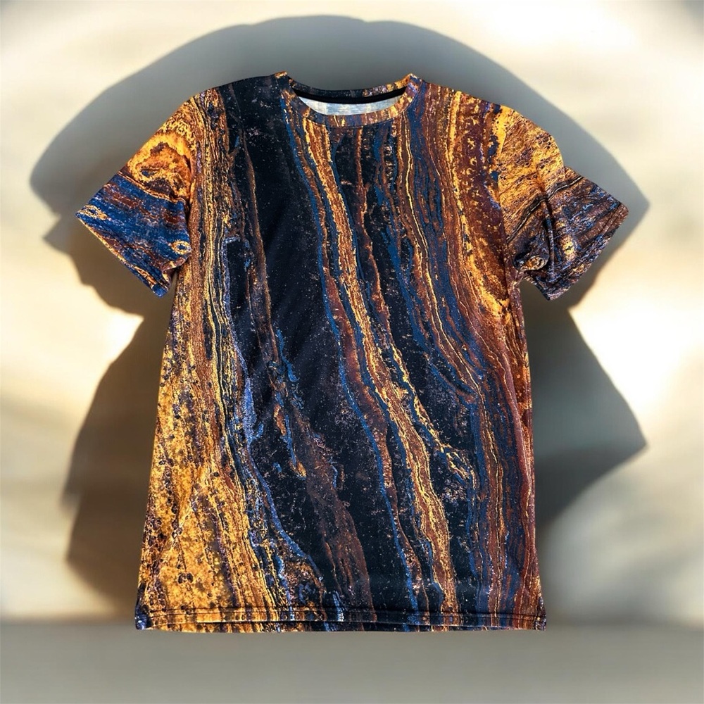 Men's Marble-Pattern Short Sleeve Tee in Black & Gold